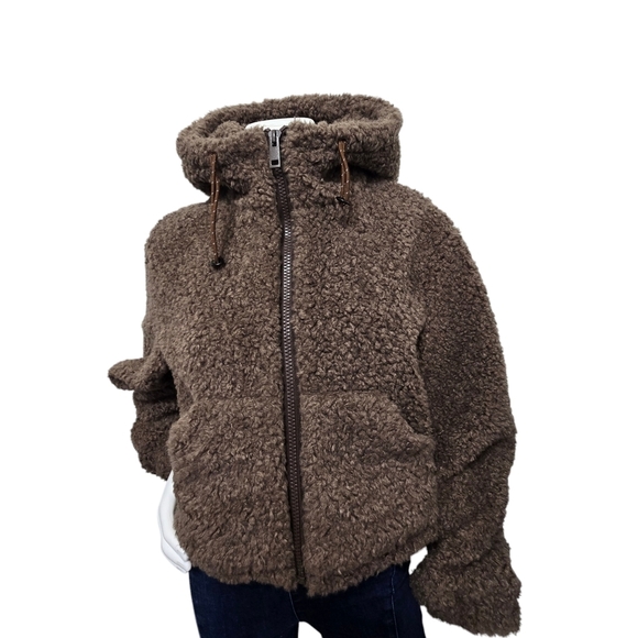 Lit Cozy Teddy Hooded Brown Jacket Size L - Picture 1 of 11